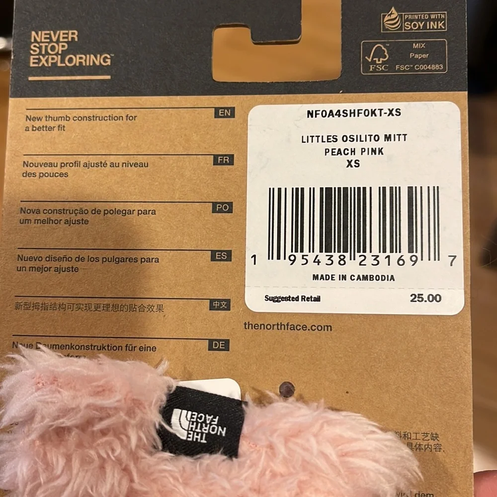 NWT The North Face Littles Osilito Mitt in Peach Pink
